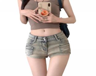 ショートパンツ 美尻 カット マイクロミニ 極浅 セクシー ショートパンツ クラッシュ デニム ジーンズ ホットパンツ